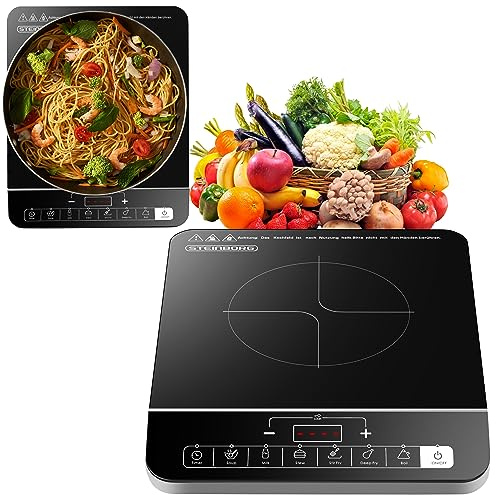 Induktionskochplatte 2000 Watt 6 Automatikprogramme Induktionskochfeld 1 Platte Herdplatte Induktionsherd Touch Bedienfeld Kindersicherung Überhitzungsschutz Elektrisches Induktionskochfeld