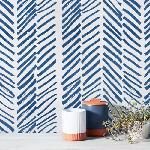 Guvana Papel de contacto a rayas de 17.7 x 118 pulgadas, color azul y blanco, papel tapiz autoadhesivo azul profundo, papel de contacto extraíble, moderno, para decoración de armarios de baño