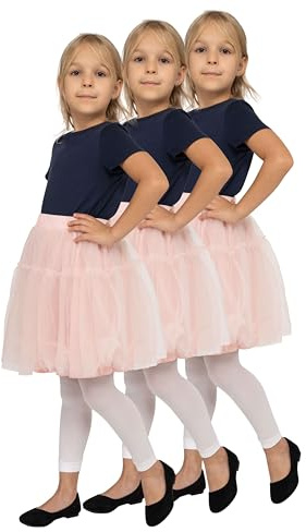 looksy Confezione da 3 ragazze collant senza piede per danza classica Leggings coprenti 7/8 lunghezza bambini ginnastica scuola pantaloni Alice, set di 3 paia, Bianco 110/116 cm (5/6 anni)
