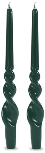 Set da 2 Candele da candelabro voluta laccata lavorazione artigianale - Home Decor Collection - Altezza 30 cm - Cereria Di Giorgio - Colore Verde Scuro