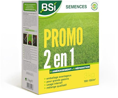 BSI - Semences De Gazon - Aménagement Ou Réparation Rapide - Avec Enrobage Protecteur - Haute Qualité - Grande Surface - Jusqu'à 150m² - 3Kg