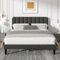 VECELO Polsterbett 140 x 200 cm Doppelbett mit Höhenverstellbarem Kopfteil, Stabiler Bettrahmen mit Lattenrost, Gepolstertes Bettgestell, Kein Boxspring erforderlich, Samt, Ohne Matratze, Grau