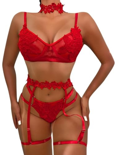 Generico Camicia da Notte Sexydonna Set Donna Sexy Rosso Set di Biancheria Intima da a Vita Alta, Reggiseno da Notte, Slip a Due Pezzi Donna Seducente Hot Aperto Tuta Rete Donna Hot (Red, S)