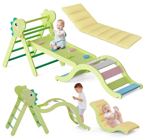 KidsBuddy Pikler Triangle Set with Cushion, 9-in-1 Climbing Toys for Toddlers Inside, Foldable Wooden Climbing Toys Indoor Montessori Climbing Set for Toddler 1-3