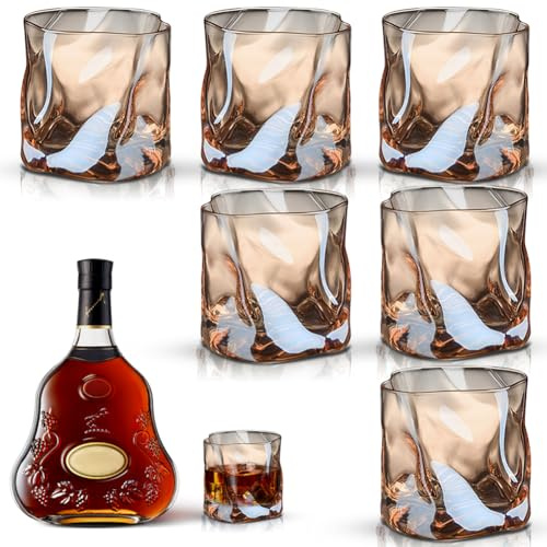 Zinueen Juego de 6 vasos de whisky de 200 ml – Vasos de cristal estéticos para whisky, cócteles, bebidas largas, agua, té, apto para lavavajillas