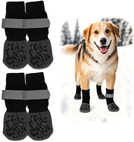 2 Pairs of Anti-Slip Dog Socks for Paw Protection, Adjustable Dog Boots with Strong Traction and Grips, Dog Boots for Injured Paws Waterproof, Dogs Socks Paws Stop Licking (Size M)