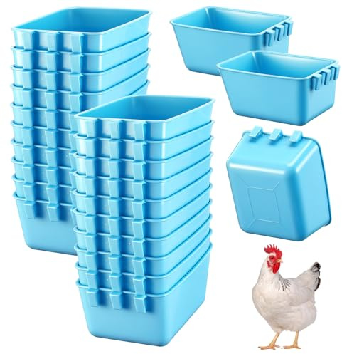 Maxdot 20 Pcs Chicken Water Feeder Cups 16 oz Pigeon Bird Feeder Cups Hanging Cage Chicken Water Cup for Pet Parrot Rooster Parakeet Bunny Gamefowl Poultry Wire Hutch(Light Blue)