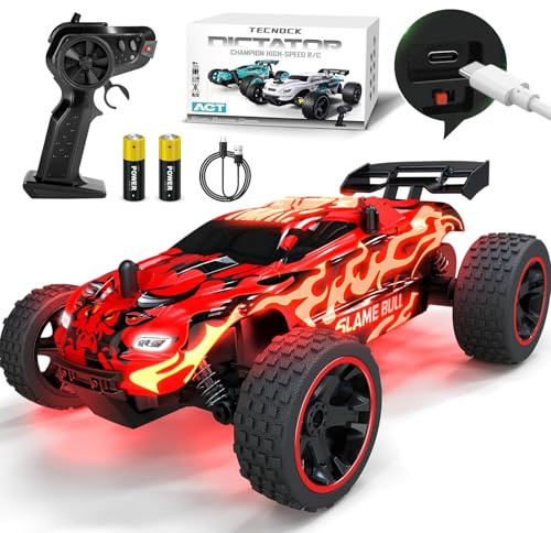 Tecnock Remote Control Car, 1:18 Scale 2WD RC Truck with USB-C Easy Charging & 50-Min Play, 2.4GHz All-Terrain RC Car with LED Lights, Toys Gift for Kids Ages 8-12 Boys & Girls