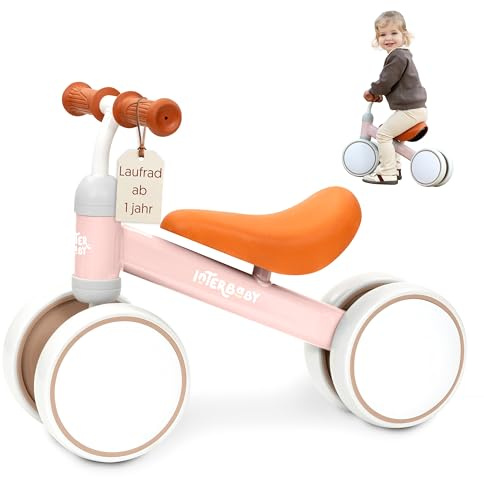 Interbaby Bicicleta sin Pedales Bebé 1 a 3 Años - Bicicleta de Equilibrio para Niños 12-36 Meses, Correpasillos Bebé Seguro 4 Ruedas, Primera Bici Niño 1-2 Años, Regalo Bebé 1 Año (Rosa)