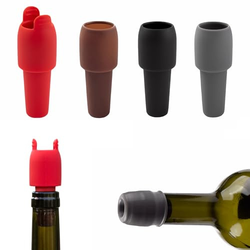 4 Pcs Silicone Wine Bottle Stoppers, Reusable Beverage & Prosecco Stopper, Double-Layer Airtight Seal Wine Corks for Keeping Wine Fresh, Fit Most Bottles