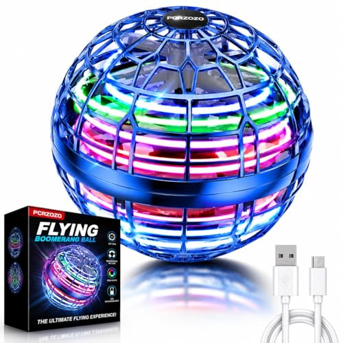 PCRZOZO Flying Boomerang Ball with LED Lights, Rechargeable Hover Spinner Toy, Magic Flying Orb, Hand Controlled UFO Drone Ball for family and friends Indoor Outdoor Gift