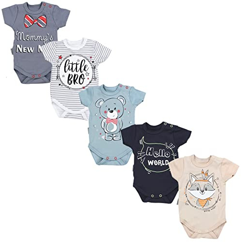 TupTam Body Bebe Manga Corta 5 Piezas – Bodies Bebe Algodón con Estampado para Niño y Niña, Niño, 80