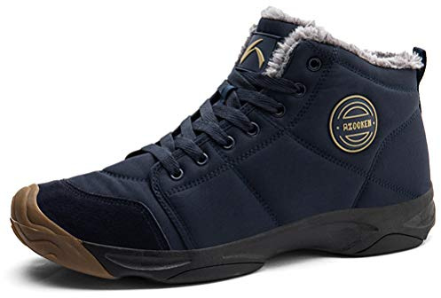 Azooken Homme Femme Chaussures Trekking Randonnée Bottes de Neige Hiver Imperméable Outdoor Boots Fourrure Cuir Imperméable Sneakers（6118-blue42）