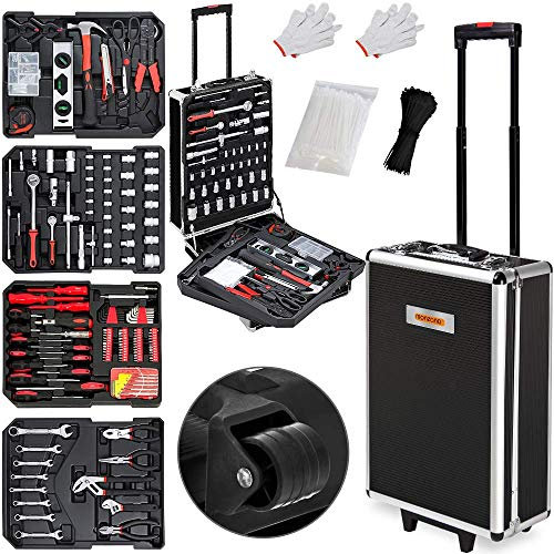 MONZANA® Valise à outils 899 pièces Anthracite en acier robuste Poignée télescopique Mallette bricolage à roulettes Clés Tournevis