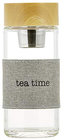SB Design Studio SIPS F1404 Glass Water Bottle with Built-In Tea Infuser, 12-Ounces, Tea Time