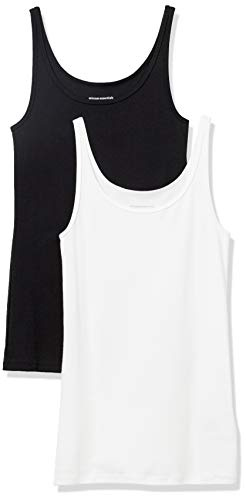 Amazon Essentials Women's Slim-Fit Thin-Strap Tank Top, Pack of 2, Black/White, M