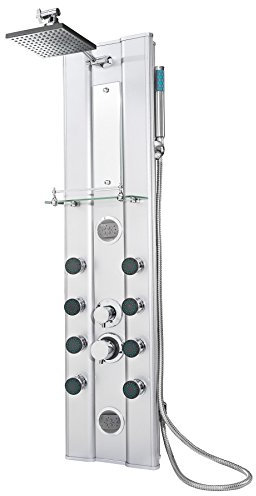 TecTake® Columna Ducha Termostatica con Hidromasaje, Grifo Ducha y de Mano, 10 Chorros Masaje, Diseño Moderno, Fácil Instalación, Anticalcáreo, Duchas de Baño - Plateado