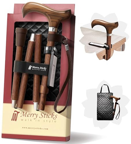 Merry Sticks Faltbarer Verstellbarer Designer Gehstock, Faltstock, Senholz, Enthält eine praktische Stocktasche und EIN Intelligenter Reflektierender Stockhalter