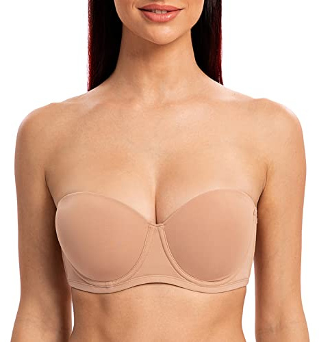 MELENECA Women's Underwire Strapless Bras for Bigger Bust Back Smoothing Plus Size Cappuccino 34E