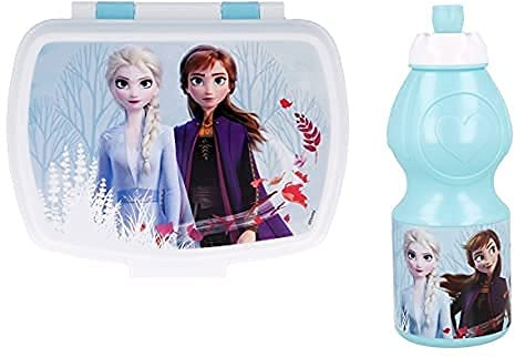 ILS I LOVE SHOPPING Set Pranzo Scuola 2 Pezzi Portamerenda e Borraccia in Plastica Bambini Bambino Merenda Launch Box - BPA Free (Frozen)