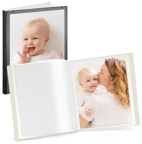CRANBURY Portfolio Binder for 8x10 Photos (Black), Poly Plastic 8 x 10 Art Presentation Book with Clear Plastic Sleeves, 24 Pages Hold 48 Pictures, 10x8 Photo Book with Customizable Front Pocket