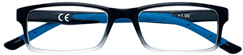 Zippo Gafas de lectura, hechas con un marco de líneas suaves, ideal para hombres y mujeres, diopter +2.50, negro sombreado, varillas azules