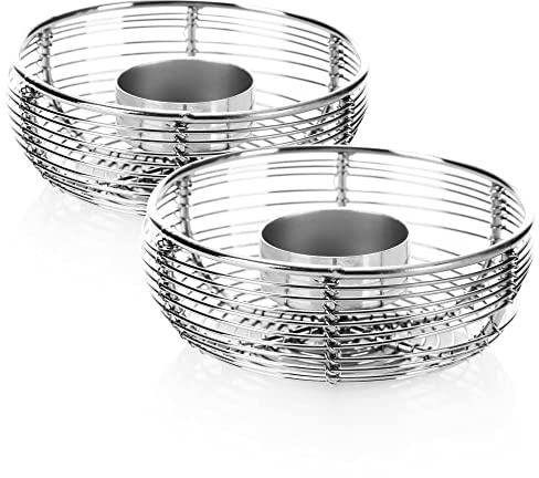 COM-FOUR® 2X portavelas de Metal - portavelas Decorativo en Forma de Cuenco - portavelas para un Ambiente Acogedor - decoración para la Sala de Estar (Color Plateado - 2 Piezas)