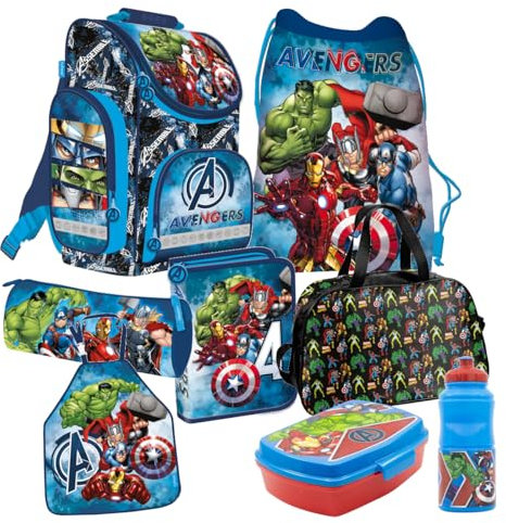 Avengers 8 Teile Set Schulranzen Ranzen Federmappe Tornister Thor Captain America Hulk Iron Man mit Sticker-von-Kids4shop