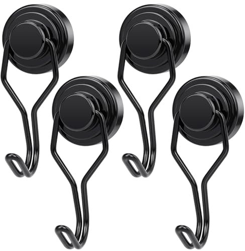 Wukong 19KG(48LB) Aimant Néodyme Super Puissant, 4 Pièces Noir Gros Aimant Crochets, 25mm Crochet Aimanté Puissant, Crochet Magnetique Puissant pour Cuisine, Entrepôt et Extérieur