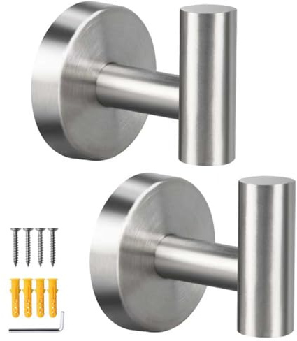 Mdvora Confezione da 2/4/8 ganci per asciugamani, appendiabiti, da parete, in acciaio inox SUS304, per bagno, camera da letto, cucina, hotel, ufficio (confezione da 2 pezzi in nichel spazzolato)