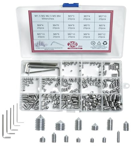 ZephyrCraft 260 Piezas Tornillos Prisioneros de Cabeza Hexagona, M3/M4/M5/M6/M8 Tornillos Cónicos Inoxidable, Screw Cabeza Hexagonal con llave Allen
