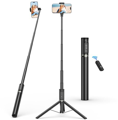 SYNCWIRE Palo Selfie 157 cm, Trípode Selfie Stick de Aluminio con Mando a Distancia Bluetooth Recargable para iPhone y Smartphones Android, Viajes, Vlogging, Grabación de Vídeo, Negro