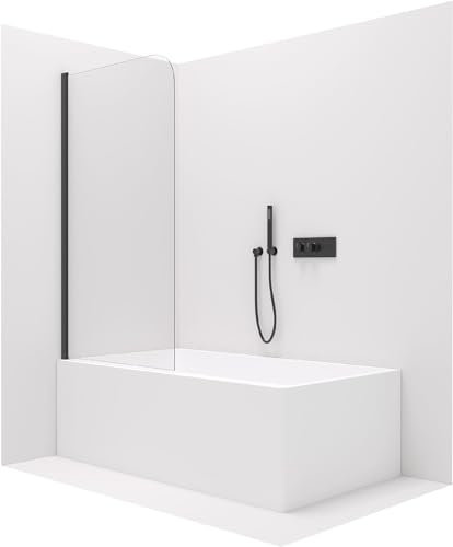 Stilform Soho Badewannenaufsatz, Duschwand für Badewanne, 6 mm ESG-Glas mit Nanobeschichtung, 80x140, Faltwand Duschabtrennung, Profilfarbe Matt-Schwarz – Elegantes Bad-Upgrade