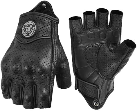 mjmoto Motorrad-Handschuhe aus Ziegenleder, Fingerlos, Vintage-Stil, Perforiert, Schwarz (Schwarz, XXL)