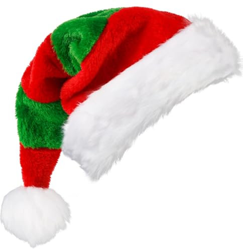 SULOLI Weihnachtsmütze,Nikolausmütze,Weihnachtliche Mütze aus Plüsch für Weihnachtsfeiern Weihnachtsmannkostüm(Rot & Grün)