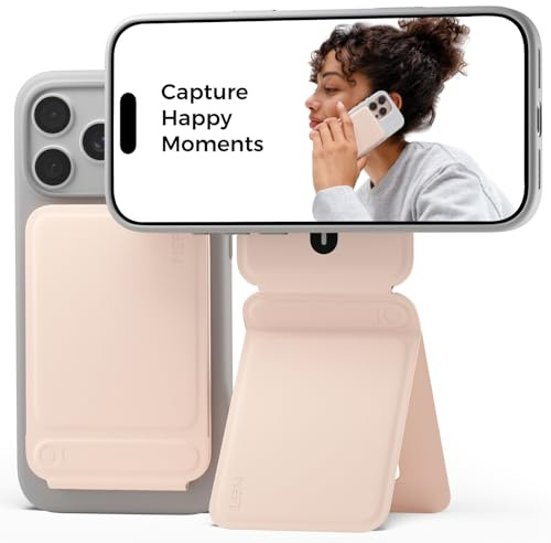 MOFT Phone Tripod Stand Selfie Stick for iPhone, Multi-Angles iPhone Stand, Lightweight & Portable Phone Holder, Strong Magnets, MOVAS Vegan Leather, Travel Essentials, Peach Pink (Without Card Slot)