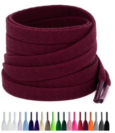 Puzeam 2 Pares de Cordones Planos para Zapatillas Deporte, 8 mm de Ancho Cordón para Sneakers, Zapatos Deportivos, Botas (130 cm, Vino Tinto)