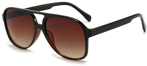 Long Keeper Vintage Pilotenbrille Sonnenbrille Polarisiert für Herren Damen Klassische Retro 70er Sonnenbrille Pilotenbrille Groß mit UV400 Schutz (Schwarz Leopard Rahmen – Farbverlauf Braun Gläser)