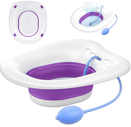 xemieau Sitz Bath, Sitz Bath for Toilet Seat, Postpartum Essentials and Hemorrhoids Care Kit - Yoni Steam Seat - Foldable Portable Basin for Epsom Salt Soak - Drain Holes, Deeper Bowl