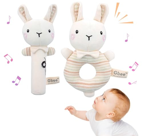2 Pcs Soft Rattle Toys for Babies 0-6 Months,Baby Soft Rattle Sensory Toys,Plush Animal Hand Rattles Toys,Babies Sensory,Early Developmental Newborn Baby Birthday Gifts,Girls Boys Babies (Rabbits)
