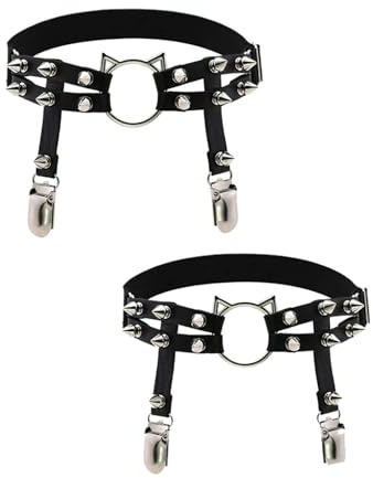 MIZSPISE Giarrettiere da donna in pelle PU con cuore regolabile cintura cintura elastica per coscia giarrettiera punk (IT, Testo, Taglia unica, Regular, Regular, Testa di gatto)