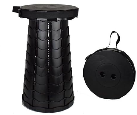 Portable Telescopic Folding Stool – Adjustable Retractable Seat for Camping, Fishing, BBQs, Festivals & Travel | Lightweight Compact Chair with Carry Strap | Heavy Duty Outdoor Camping Stool (Black)