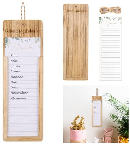 Calendario de cumpleaños de madera, 12 hojas, calendario perpetuo, sin fecha, 12 x 30 cm, planificador de cumpleaños, calendario de pared, impresión a doble cara, calendario familiar para 2026