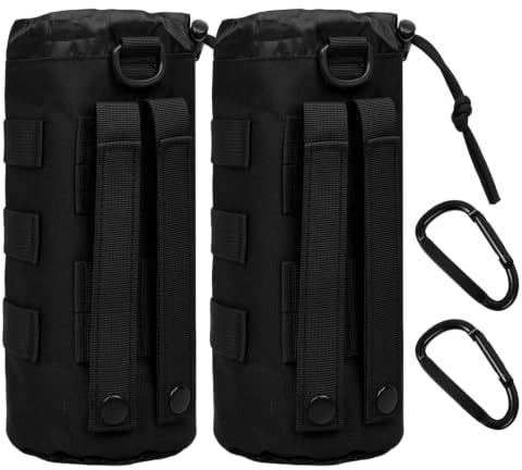 Lot de 2 porte-bouteilles tactiques pour ceinture Molle avec cordon de serrage – Porte-bouteille et poche pour bouteille d'eau pour sac à dos, voyage, pêche, chasse, randonnée – Ceinture
