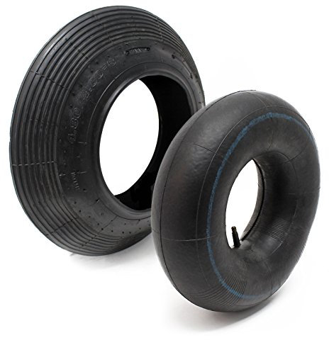 Wiltec Pneu de brouette avec chambre à air 4.00-8 – 400 x 100 mm – Valve droite – capacité de charge max. 160 kg – pour Roue Brouette Chariot Diable Scooter
