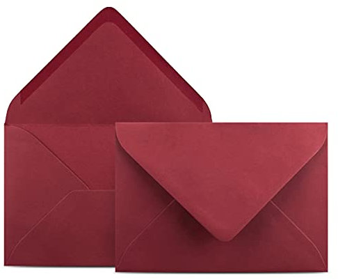 100 Briefumschläge DIN C6 Dunkelrot Rot - 11,4 x 16,2 cm - Kuverts mit 80 g/m² Nassklebung spitze Klappe - Umschläge ohne Fenster - Colours-4-you