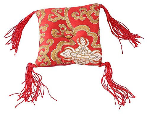 Tibetischer Buddhismus Klangschalenkissen Rundes Tuch Gesticktes Klangschalenring Ringkissenpolster Handgefertigte rote Klangschalen Kissenmatte Handgefertigte Dekoration mit Quaste (10CM)