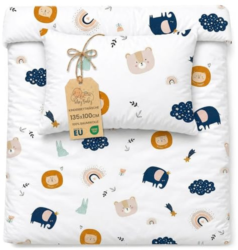 Totsy Baby Housse de Couette Enfant 100x135 cm - Coton Linge de lit pour Enfants Parure avec Housses de Couette 100 x 135 cm et taie d’Oreiller 40 x 60 cm pour bébé Lits Oeko-Tex