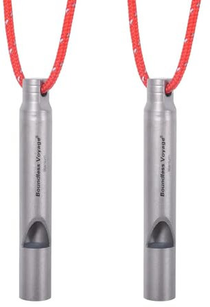 iBasingo Titan Pfeifen Outdoor Camping Wandern Jagd Klettern Notfall Überleben Laute Pfeife Trainer Training Sport Schlüsselanhänger Signalpfeifen mit Schlüsselband 2 Pack Ti9010O