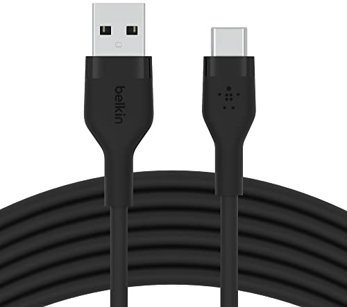 Belkin BoostCharge Flex silicone USB C charger cable, USB-IF certified USB type A to USB type C charging cable for iPhone 16, 15, Galaxy S24, S23, iPad, MacBook, Note, Pixel and more - 3m, black